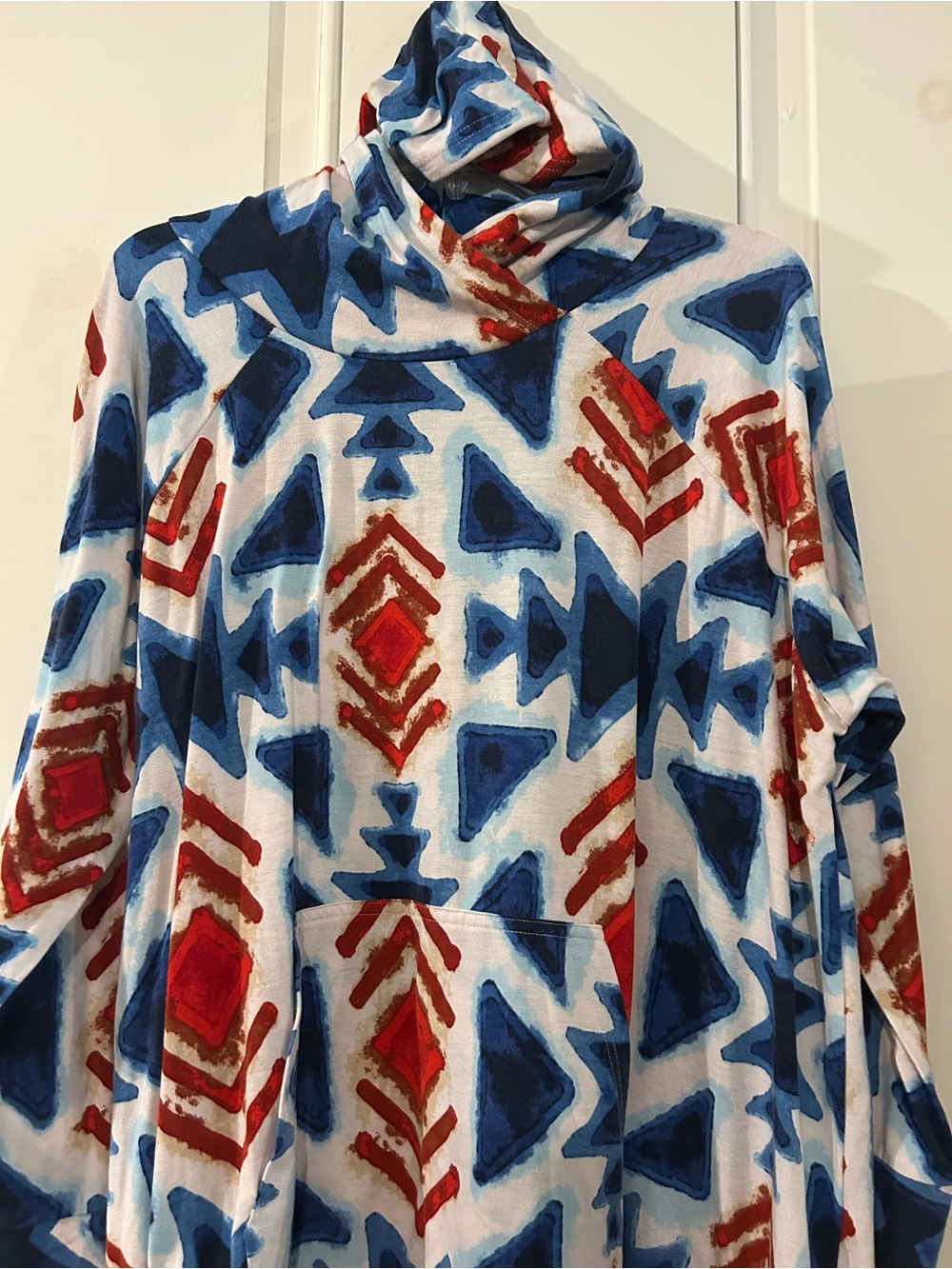 Amber hoodie with Blue & Red Geometric Print